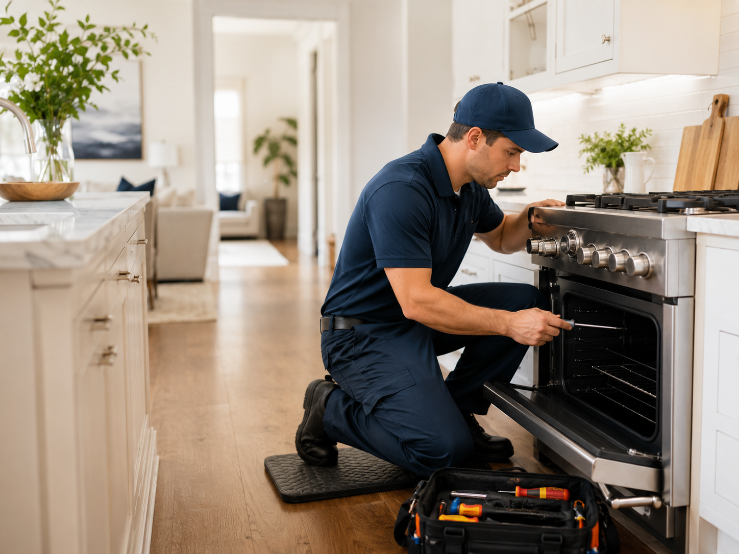 Appliance Repair Technician fixing an oven