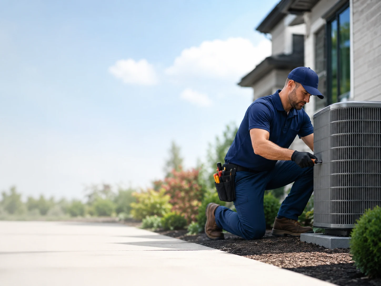 HVAC Technician working on AC unit
