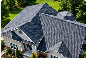 Aerial view of a roofing project